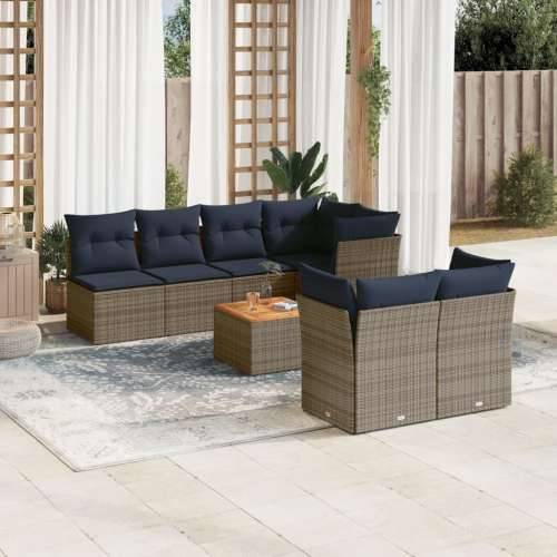 Vrtna garnitura - 8-dijelni set vrtnih sofa od poliratana s jastucima sivi - Siva 2x corner+3x centre+1x garden+7x back+5x seat  Cijena