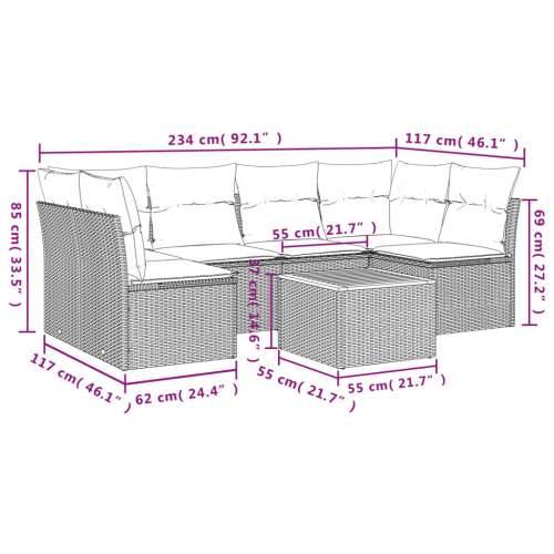 Vrtna garnitura - 7-dijelni set vrtnih sofa od poliratana s jastucima sivi - Siva 2x corner + table + 4x middle 1 Cijena