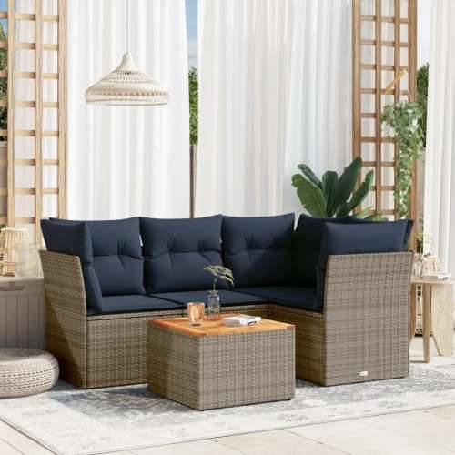 Vrtna garnitura - 5-dijelni set vrtnih sofa od poliratana s jastucima sivi - Siva 1 Cijena