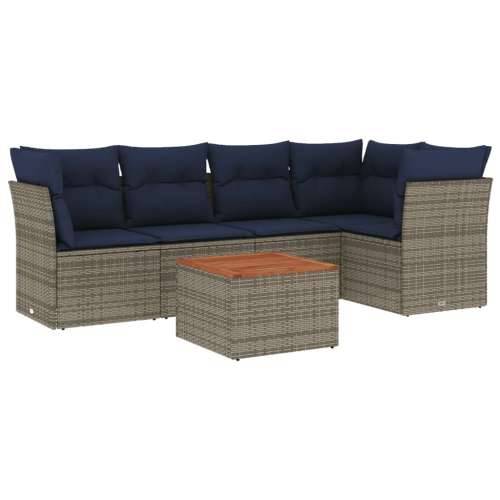 Vrtna garnitura - 6-dijelni set vrtnih sofa od poliratana s jastucima sivi - Siva 3x kutna + 2x srednja + stol 1 Cijena