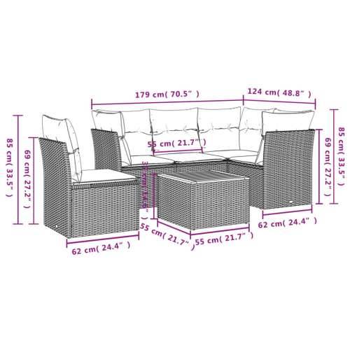 Vrtna garnitura - 6-dijelni set vrtnih sofa od poliratana s jastucima sivi - Siva stol + 3x kutna + 2x srednja 1 Cijena