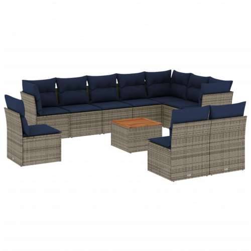 Vrtna garnitura - 11-dijelni set vrtnih sofa od poliratana s jastucima sivi - Siva 1 Cijena