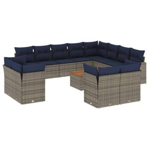 Vrtna garnitura - 13-dijelni set vrtnih sofa od poliratana s jastucima sivi - Siva 1 Cijena