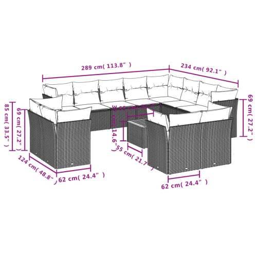 Vrtna garnitura - 13-dijelni set vrtnih sofa od poliratana s jastucima sivi - Siva 1 Cijena