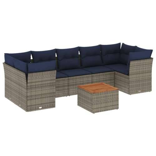 Vrtna garnitura - 8-dijelni set vrtnih sofa od poliratana s jastucima sivi - Siva 2x corner+3x centre+1x garden+7x back+5x seat  Cijena