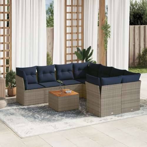 Vrtna garnitura - 9-dijelni set vrtnih sofa od poliratana s jastucima sivi - Siva 4x corner+4x centre+1x garden+12x back+8x seat Cijena