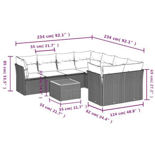 Vrtna garnitura - 9-dijelni set vrtnih sofa od poliratana s jastucima sivi - Siva 4x corner+4x centre+1x garden+12x back+8x seat Cijena