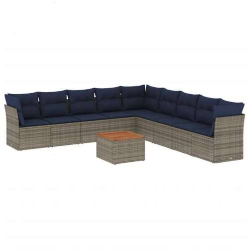 Vrtna garnitura - 10-dijelni set vrtnih sofa od poliratana s jastucima sivi - Siva 1 Cijena