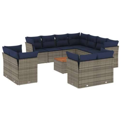 Vrtna garnitura - 12-dijelni set vrtnih sofa od poliratana s jastucima sivi - Siva 1 Cijena