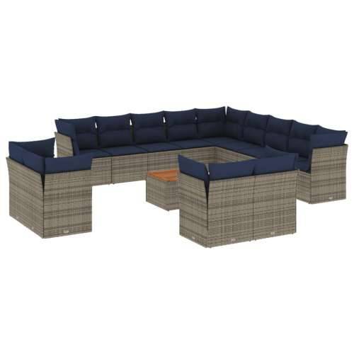 Vrtna garnitura - 14-dijelni set vrtnih sofa od poliratana s jastucima sivi - Siva 1 Cijena