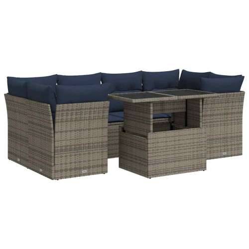 Vrtna garnitura - 7-dijelni set vrtnih sofa poliratan i bagrem s jastucima sivi - Siva 1 Cijena