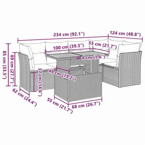 Vrtna garnitura - 6-dijelni set vrtnih sofa od poliratana s jastucima sivi - Siva 1 Cijena