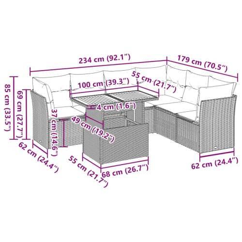 Vrtna garnitura - 7-dijelni set vrtnih sofa sivi od poliratana - Siva 1 Cijena