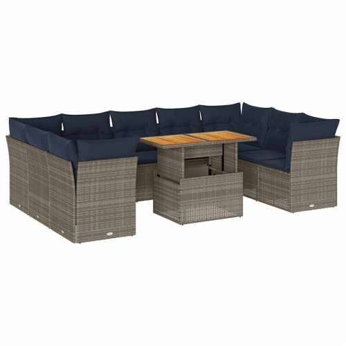 Vrtna garnitura - 10-dijelni set vrtnih sofa od poliratana s jastucima sivi - Siva 1 Cijena