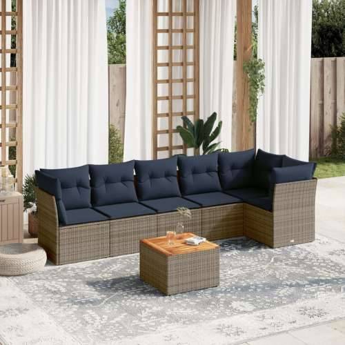 Vrtna garnitura - 7-dijelni set vrtnih sofa od poliratana s jastucima sivi - Siva 3x kutna + 3x srednja + stol 1 Cijena