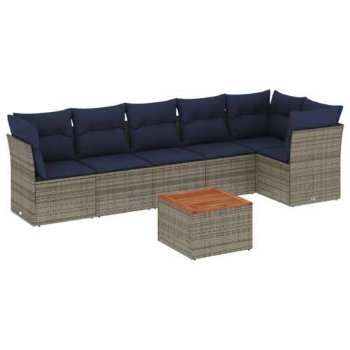 Vrtna garnitura - 7-dijelni set vrtnih sofa od poliratana s jastucima sivi - Siva 3x kutna + 3x srednja + stol 1 Cijena