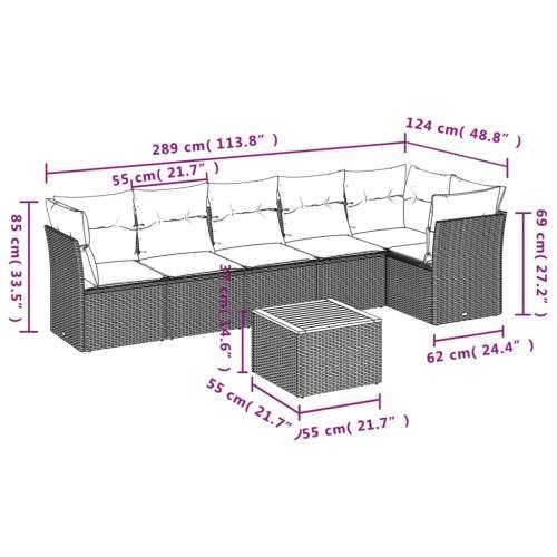 Vrtna garnitura - 7-dijelni set vrtnih sofa od poliratana s jastucima sivi - Siva 3x kutna + 3x srednja + stol 1 Cijena
