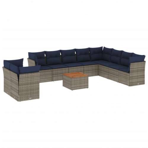 Vrtna garnitura - 11-dijelni set vrtnih sofa od poliratana s jastucima sivi - Siva 1 Cijena