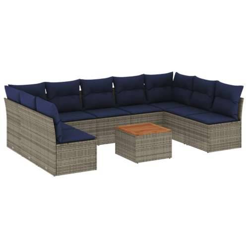 Vrtna garnitura - 10-dijelni set vrtnih sofa od poliratana s jastucima sivi - Siva 1 Cijena