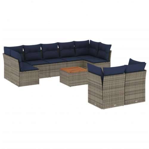Vrtna garnitura - 10-dijelni set vrtnih sofa od poliratana s jastucima sivi - Siva 1 Cijena
