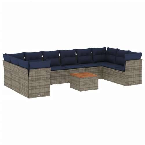 Vrtna garnitura - 11-dijelni set vrtnih sofa od poliratana s jastucima sivi - Siva 1 Cijena