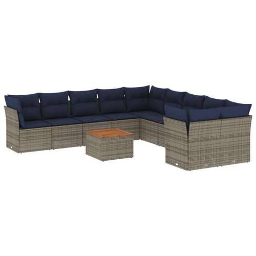 Vrtna garnitura - 11-dijelni set vrtnih sofa od poliratana s jastucima sivi - Siva 1 Cijena