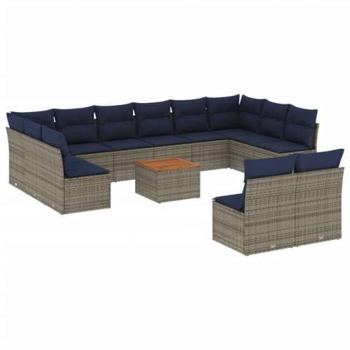 Vrtna garnitura - 13-dijelni set vrtnih sofa od poliratana s jastucima sivi - Siva 1 Cijena