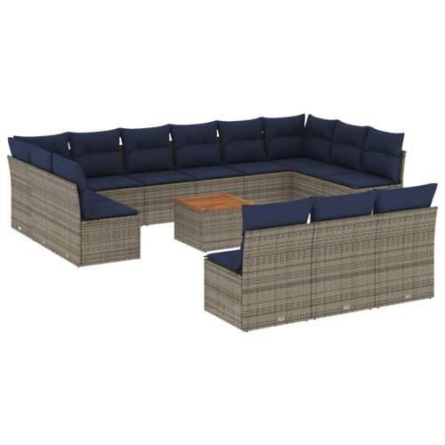 Vrtna garnitura - 14-dijelni set vrtnih sofa od poliratana s jastucima sivi - Siva 1 Cijena