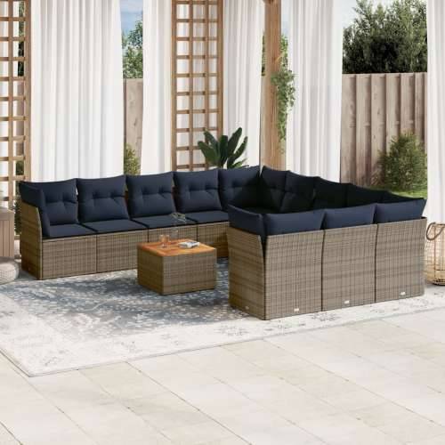 Vrtna garnitura - 12-dijelni set vrtnih sofa od poliratana s jastucima sivi - Siva 1 Cijena