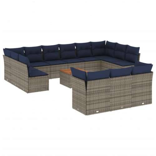 Vrtna garnitura - 14-dijelni set vrtnih sofa od poliratana s jastucima sivi - Siva 1 Cijena