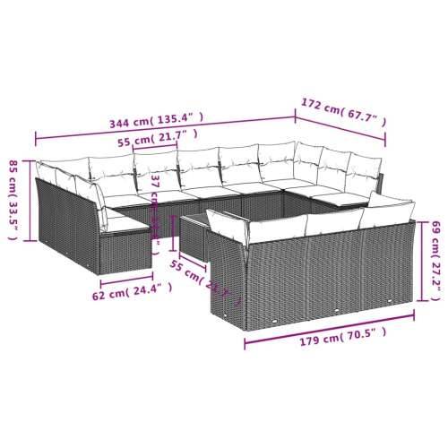 Vrtna garnitura - 14-dijelni set vrtnih sofa od poliratana s jastucima sivi - Siva 1 Cijena