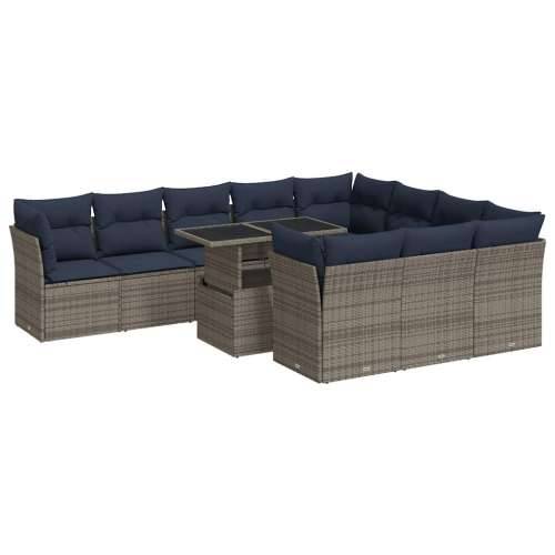 Vrtna garnitura - 11-dijelni set vrtnih sofa poliratan i bagrem s jastucima sivi - Siva 1 Cijena