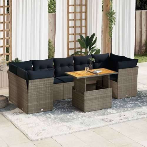 Vrtna garnitura - 6-dijelni set vrtnih sofa od poliratana s jastucima sivi - Siva 1 Cijena