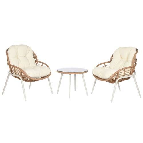 Set Stol i 2 Stolice Home ESPRIT Bijela Bež Siva Prirodno 55 x 55 x 47 cm Cijena