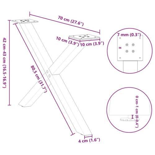 Noge za klub stolić u obliku slova X, 2 kom, prirodni čelik, 70 x (42-43) cm, čelik - Prirodna 70 x (42-43) cm (40 mm) 2 1 Cijena