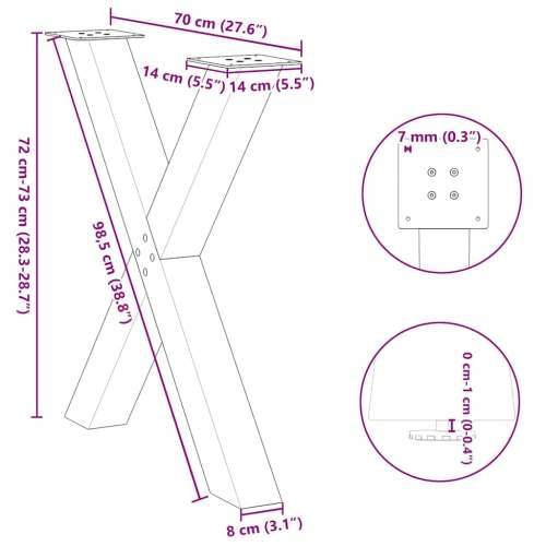 Noge za blagovaonski stol u obliku slova X, 2 kom, prirodni čelik, 70 x (72-73) cm, čelik - Prirodna 70 x (72-73) cm (80 mm) 2 1 Cijena