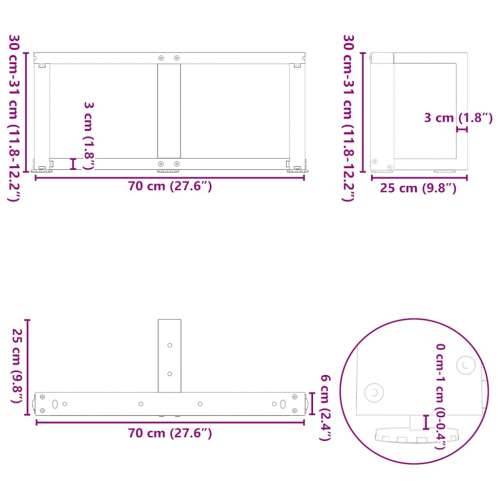 Noge za klub stolić T-oblika 2 kom Crne 70x25x(30-31) cm Čelik - Prirodna 70 x 25 x (30-31) cm 1 Cijena