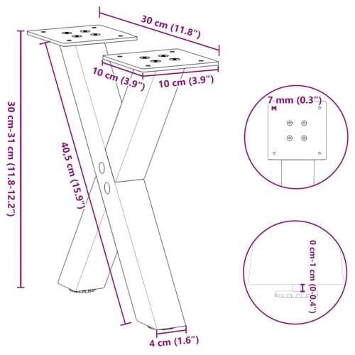 Noge za klub stolić u obliku slova X, 2 kom, prirodni čelik, 30 x (30-31) cm, čelik - Prirodna 30 x (30-31) cm (40 mm) 2 1 Cijena