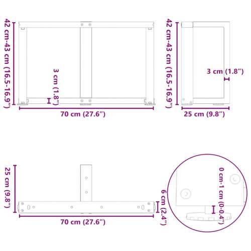 Noge za klub stolić T-oblika 2 kom Crne 70x25x(42-43) cm Čelik - Prirodna 70 x 25 x (42-43) cm 1 Cijena