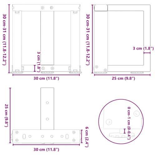 Noge za klub stolić T-oblika 2 kom Crne 30x25x(30-31) cm Čelik - Prirodna 30 x 25 x (30-31) cm 1 Cijena