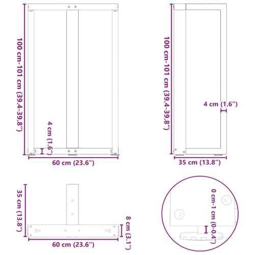 Noge za barski stol T-oblika 2 kom Crne 60x35x(100-101) cm Čelik - Prirodna 60 x 35 x (100-101) cm 1 Cijena