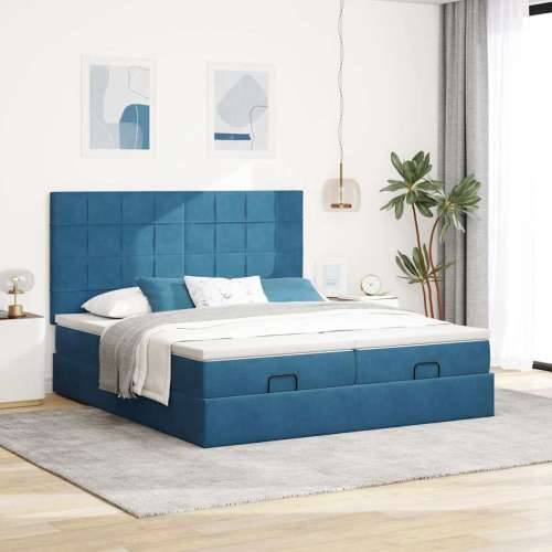 Otomanski okvir kreveta s madracima plavi 180x200cm baršunasti - Tamno plava 180 x 200 cm Blok s kvadratima Cijena