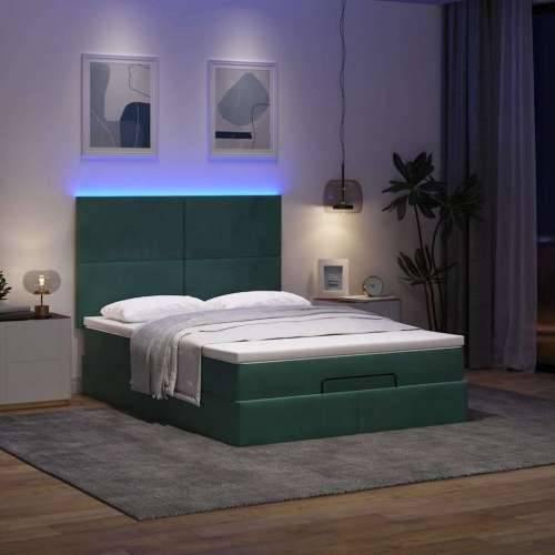 Otomanski krevet s madracima&LED tamnozeleni 140x200cm baršun - Tamnozelena 140 x 200 cm Gladak dizajn Cijena