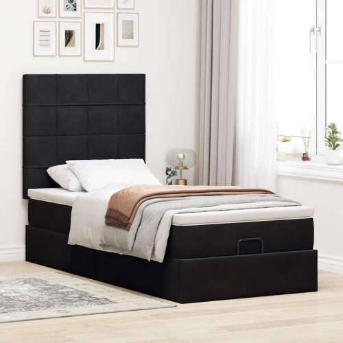 Otomanski okvir kreveta s madracima crni 90x190cm baršunasti - Crna 90 x 190 cm Blok s kvadratima Cijena