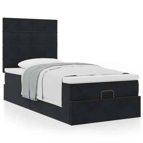 Otomanski okvir kreveta s madracima crni 90x190cm baršunasti - Crna 90 x 190 cm Blok s kvadratima Cijena