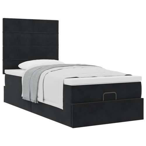 Otomanski okvir kreveta s madracima crni 90x190cm baršunasti - Crna 90 x 190 cm Blok s kvadratima Cijena