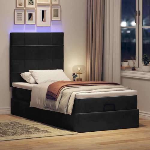 Otomanski okvir kreveta s madracima crni 90x190cm baršunasti - Crna 90 x 190 cm Blok s kvadratima Cijena