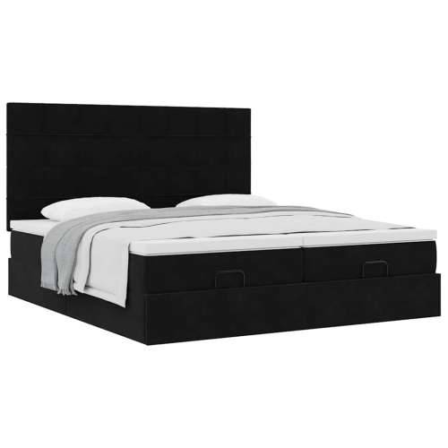 Otomanski okvir kreveta s madracima crni 180x200cm baršunasti - Crna 180 x 200 cm Blok s kvadratima Cijena