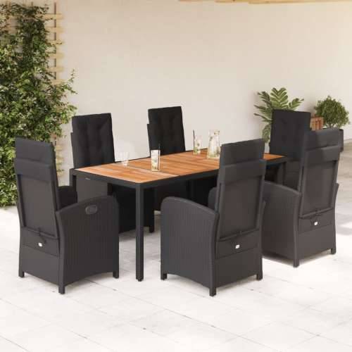 Vrtna garnitura - 7-dijelni vrtni blagovaonski set s jastucima crni od poliratana - Crna Dužina stola 190 cm 6 Cijena
