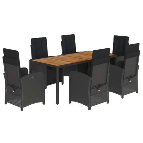 Vrtna garnitura - 7-dijelni vrtni blagovaonski set s jastucima crni od poliratana - Crna Dužina stola 190 cm 6 Cijena